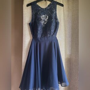 Dancing Queen Navy Blue Lace Midi Dress for Homecoming. Worn Once.